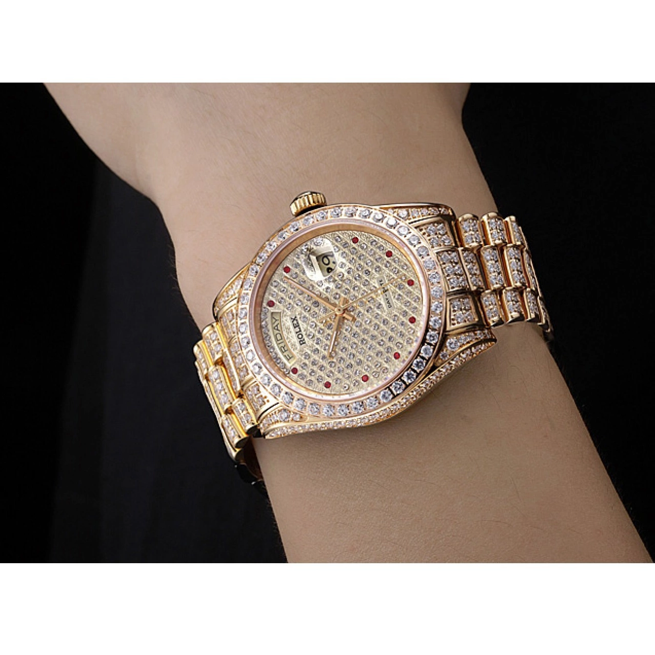 Aaa replica watch Yellow Day-Date Diamonds 621615 Gold-srl185 Swiss Rolex 0703